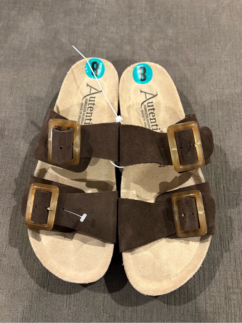 NWOT Women’s Double-Buckle Brown Suede Slide Sandals by Autenti